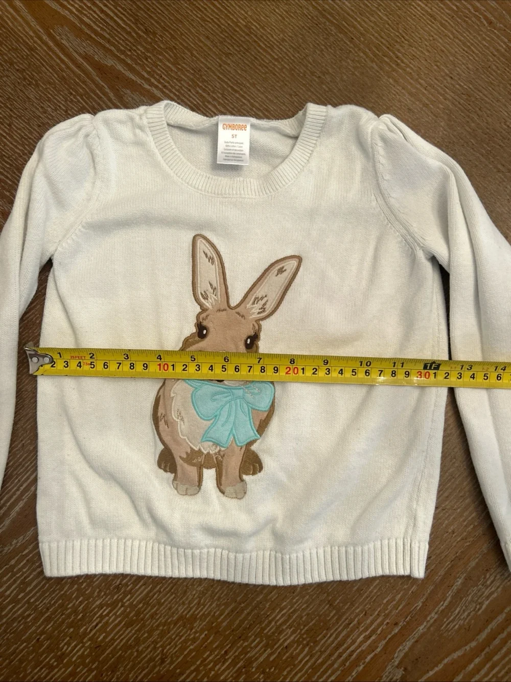 Gymboree Cream Knit Sweater with Bunny and Blue Bow